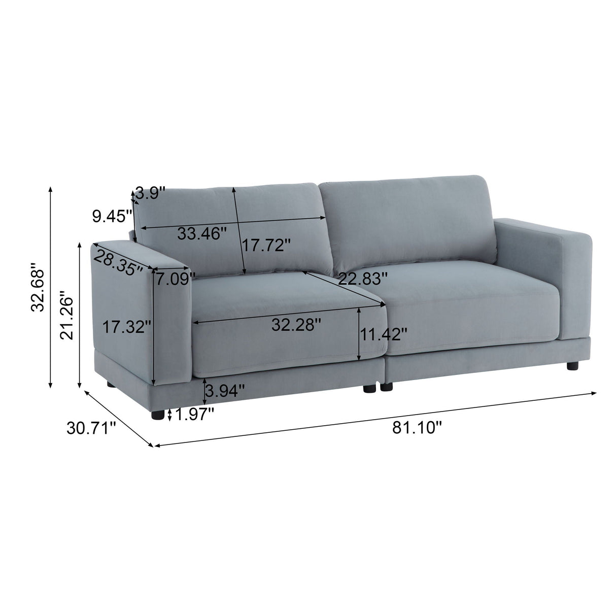 Modern Square Arm Sofa With Soft Fabric Upholstery, Deep Cushions - Best Buy Furniture