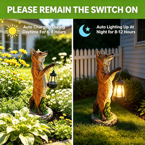28" Fox Garden Statue with Hanging Solar Lantern