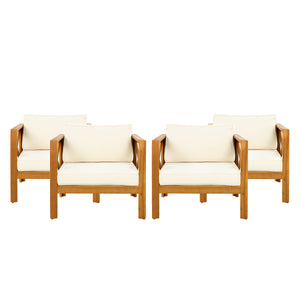 Outdoor Acacia Wood Club Armchair with Cushions (Set of 4)