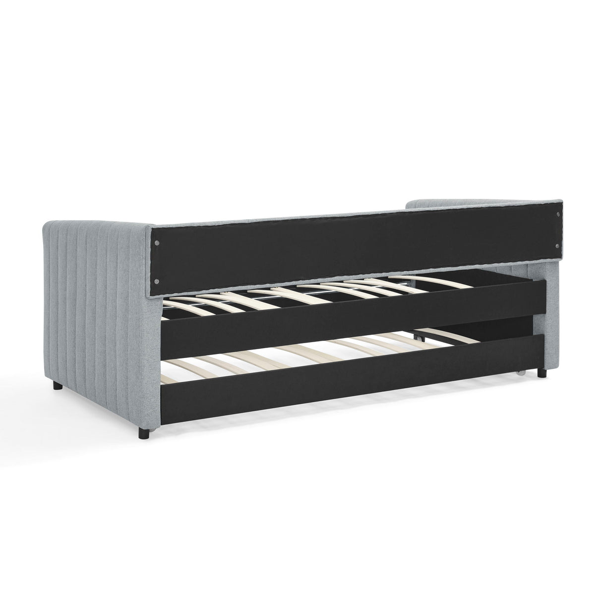 Upholstered Daybed With Trundle With Vertical Stripes