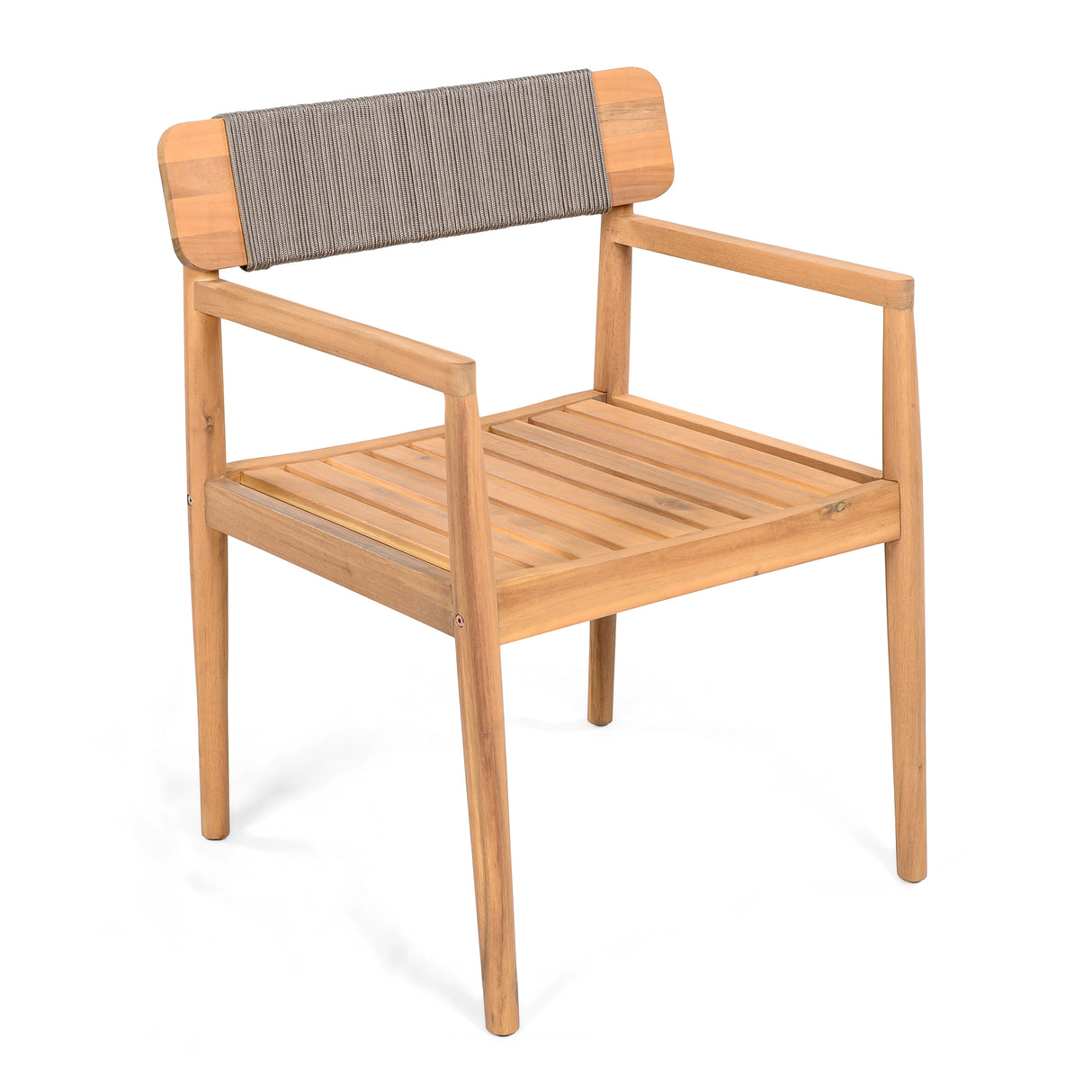 Creative Braided Acacia Wood Outdoor Dining Chairs with Armrests