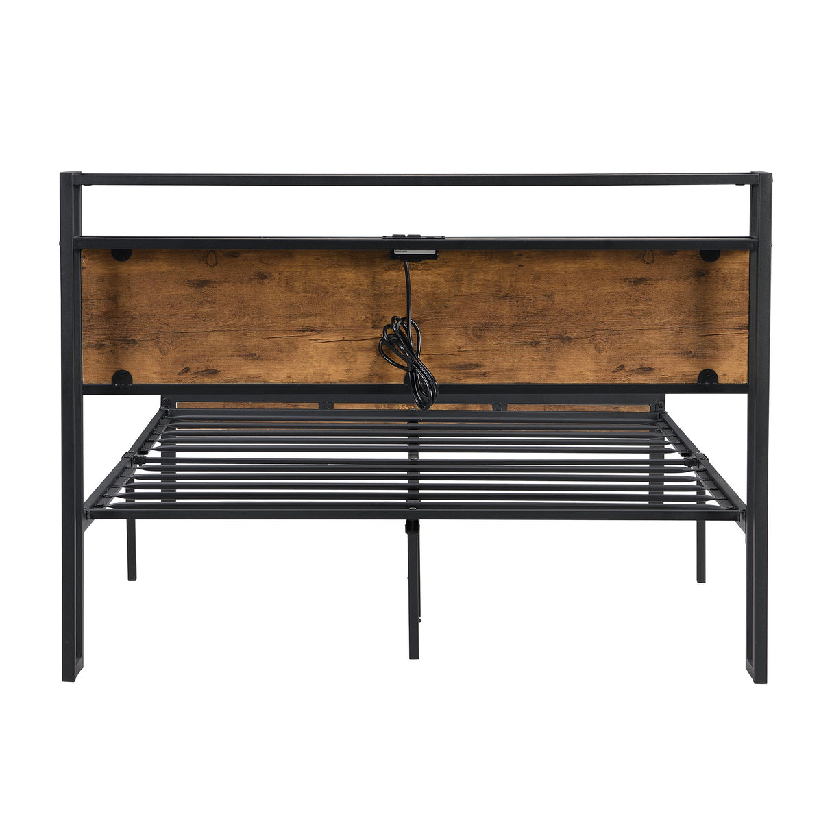 Platform Bed Frame With Wooden Headboard And Footboard, USB Liner
