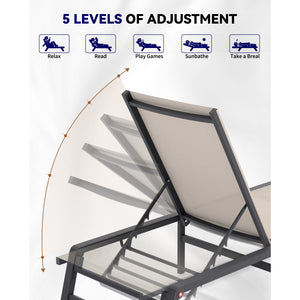 Assemble-Free Aluminum Outdoor Chaise Lounge Set of 2