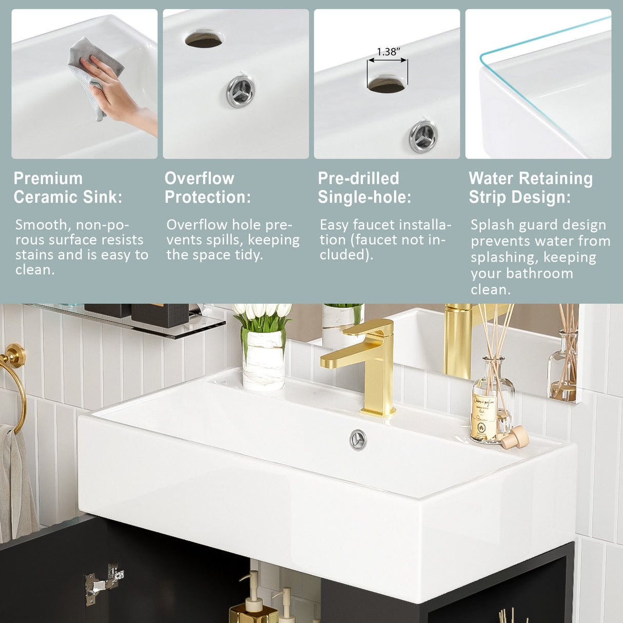 Bathroom Vanity, Combo Cabinet, Bathroom Storage Cabinet, Single Ceramic Sink