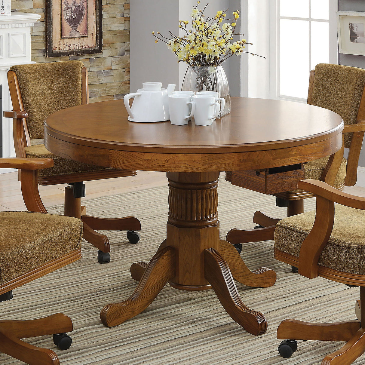 Ghilardi - Game Table Cupholders Round Table With Reversible TopPedestal Base - Amber