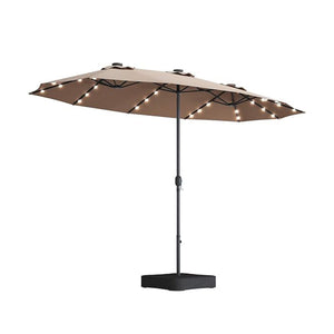 Double-Sided Outdoor Market Umbrella With Lights And Base