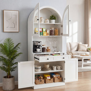75" Farmhouse Tall Arched Pantry Cabinet with Charging Station