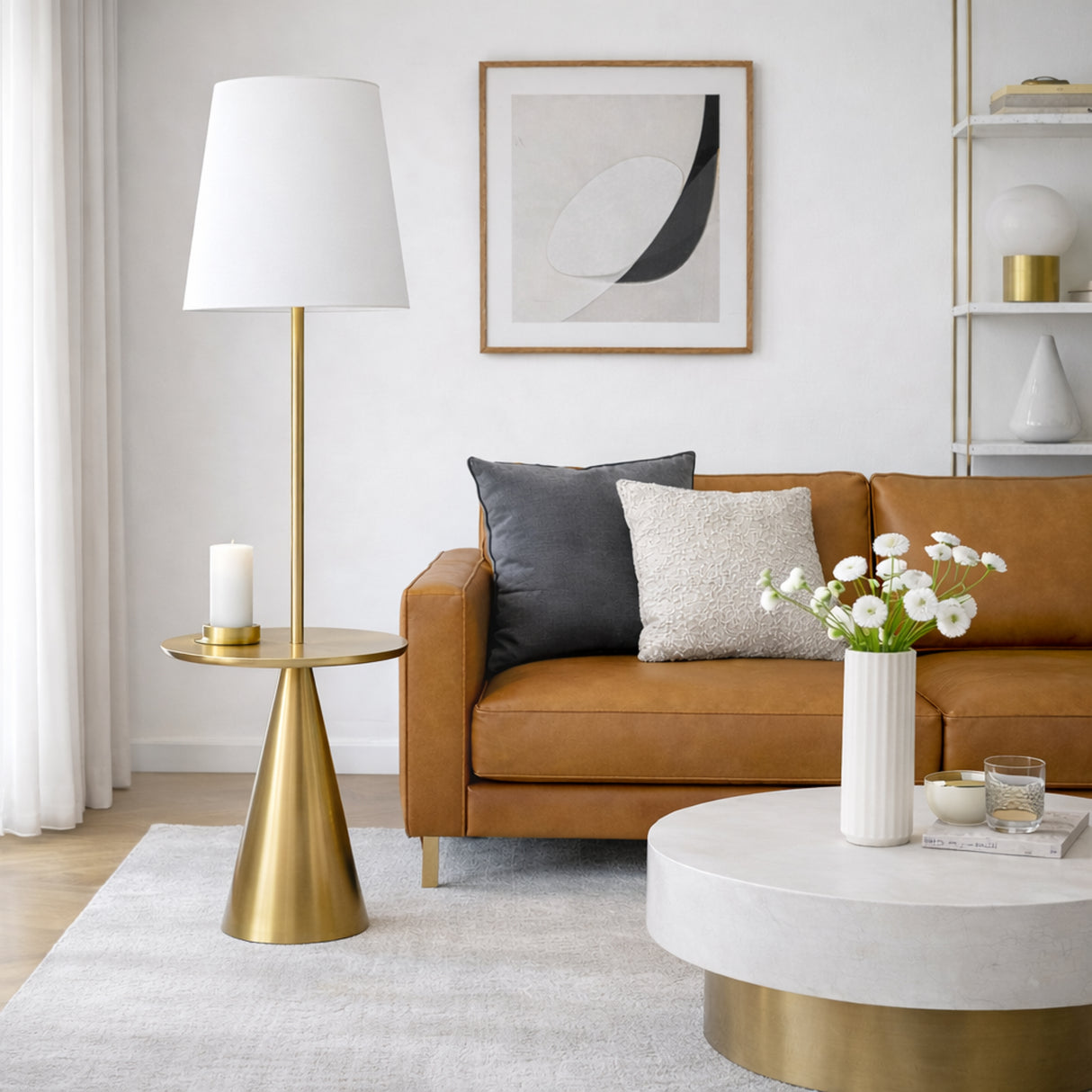 Celestial Modern Floor Lamp with Brass Accent Table