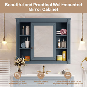 Wall Mounted Bathroom Storage Cabinet With Mirror, Cabinet With 6 Open Shelves And Adjustable Interior