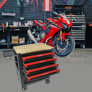 4 Drawers Multifunctional Tool Cart With Wheels And Wooden Top