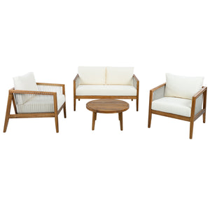 Outdoor 4-Piece Sofa Set, Acacia Wood Frame with Rope Detail, Water-Repellent