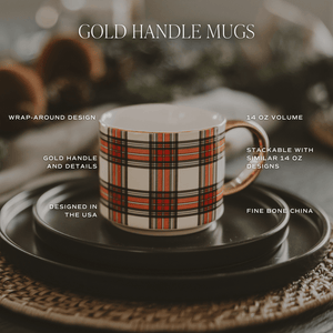 Green Plaid 14oz Gold Handle Coffee Mug