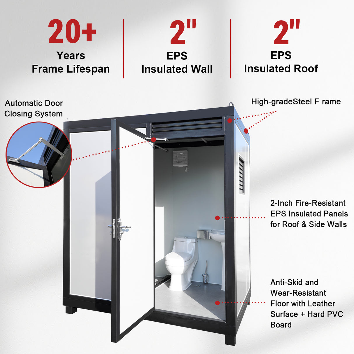 Portable Toilet Cabin - Outdoor Shower Room with Shower, Lights, Sink, and Ventilation Fan