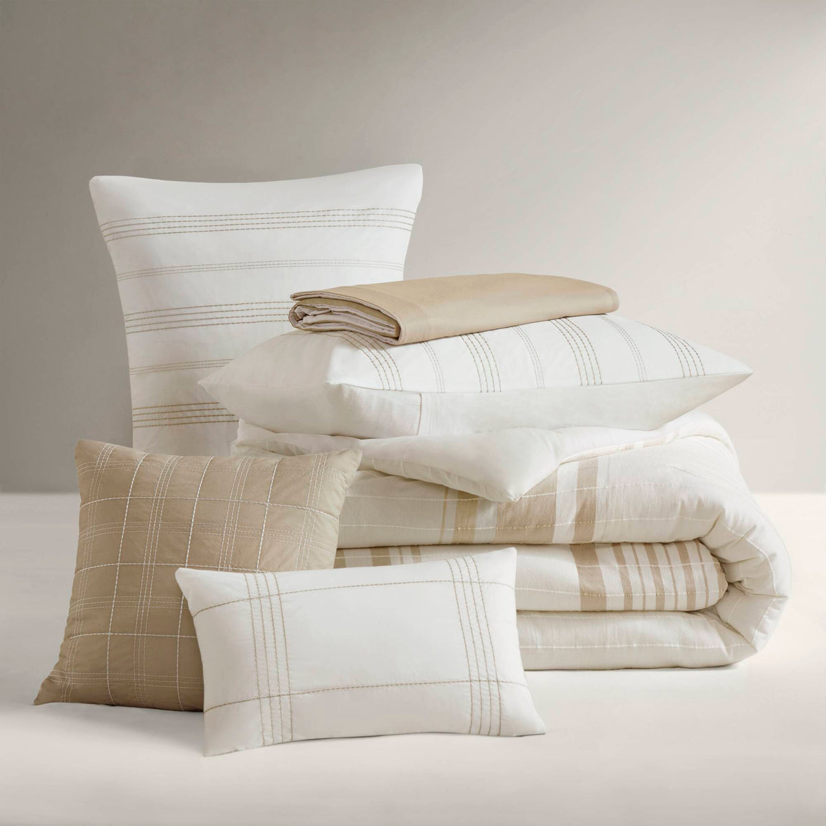 Cal King Cotton Jacquard Oversized Comforter Set with Decorative Pillows - White