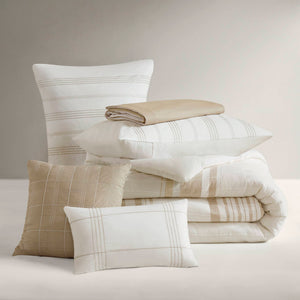 Cal King Cotton Jacquard Oversized Comforter Set with Decorative Pillows - White
