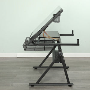 Adjustable Tempered Glass Drafting Printing Table With Chair
