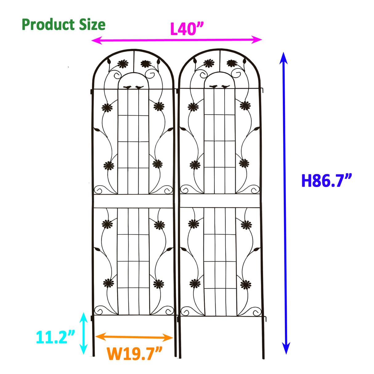 2 Pack Metal Garden Trellis 86.7" x 19.7" Rustproof Trellis for Climbing Plants