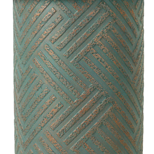 Round Outdoor End Table With Tree Stump Design For Patio - Golden / Green / Peacock