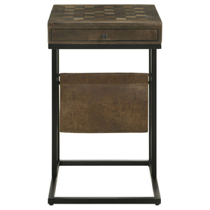 Checkmate - 1 Drawer Side Table With Carved Chess Board - Brown
