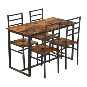 5 Piece Metal and Wood Indoor Modern Dining Table Set for 4