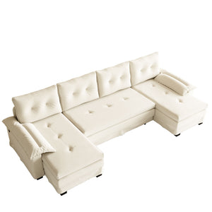 U-Shaped Sleeper Sofa With Pull Out Bed, Removable Armrests & USB Ports For Living Room