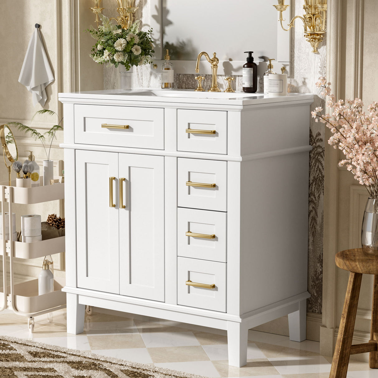 Modern Bathroom Vanity With Ceramic Sink, Soft Close Storage Cabinet