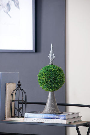 7x7x17" Faux Boxwood Topiary Sphere on Metal Spire