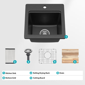 Quartz Drop-In Topmount Bar Sink - 15" x 15" x 9.65"