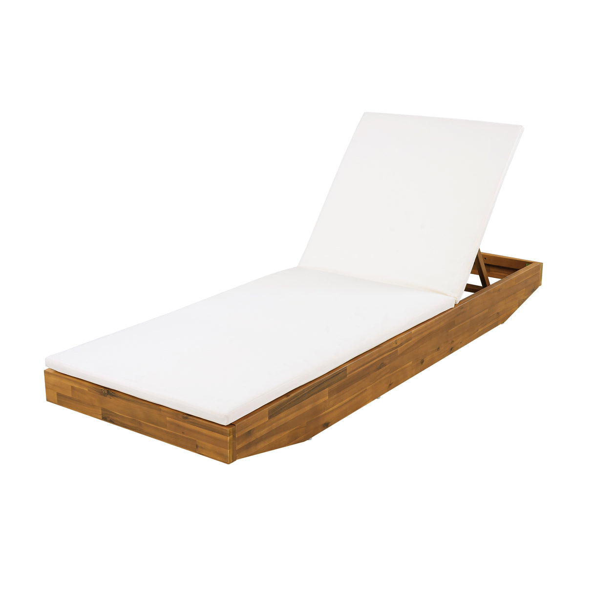Acacia Wood Chaise Lounge with 2-Fold Thin Cushion - Teak Finish