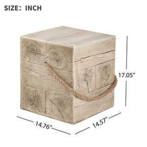 Outdoor Wood Grain Square MGO Side Table with Simulated Braided Cord