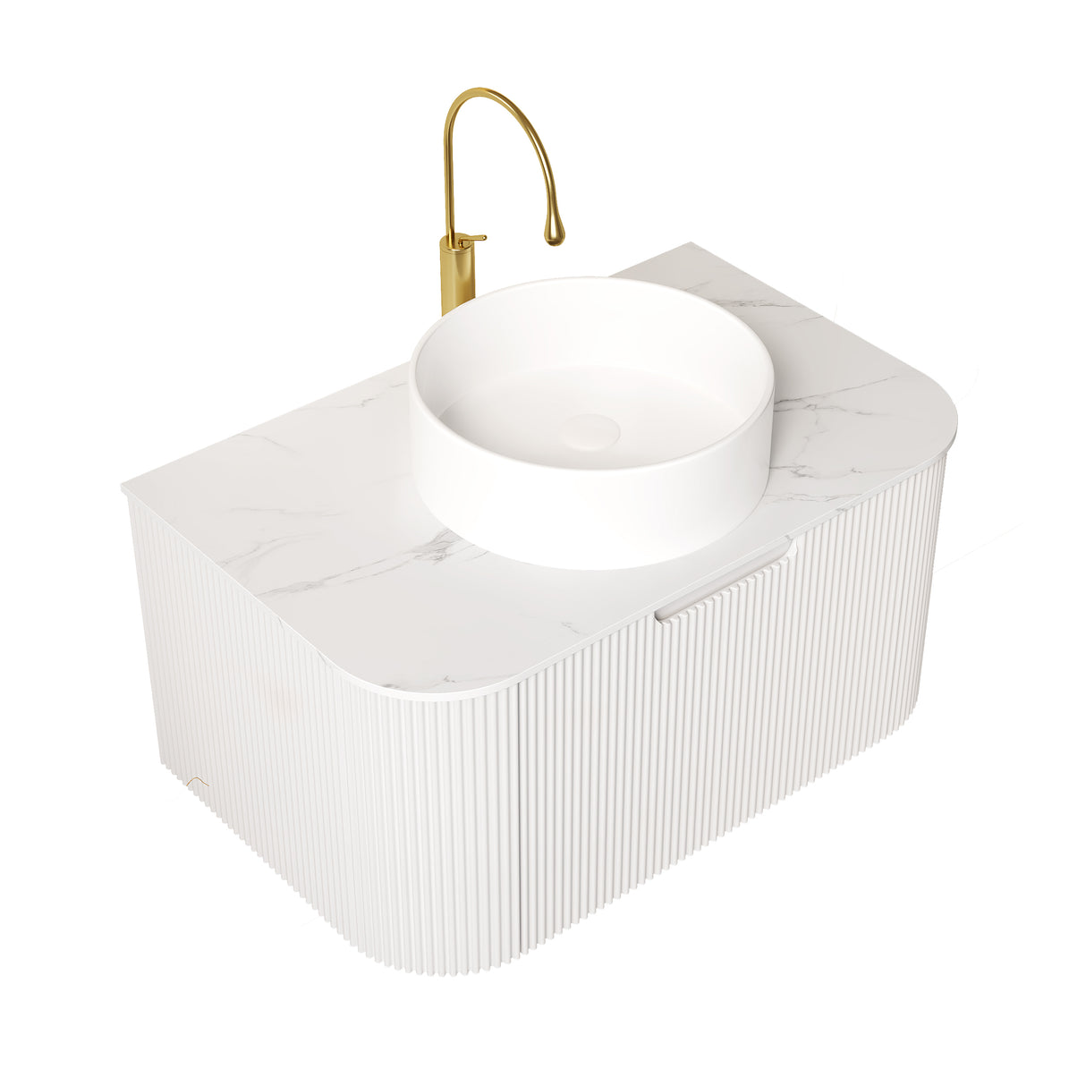 DINA 30" Bathroom Vanity & Sink with Floating Curved Edges and Striped Storage