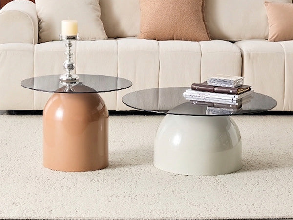 Nesting Coffee Table Set of 2 with Glass Desktop