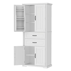Multi Functional Storage Cabinet With Adjustable Shelves, 2 Drawers, Door Shelves