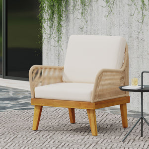 Outdoor Club Chair With Rope Weave Design - Teak - Best Buy Furniture