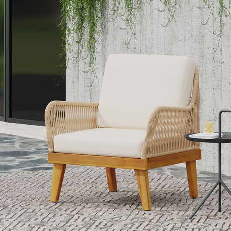 Outdoor Club Chair With Rope Weave Design - Teak - Best Buy Furniture