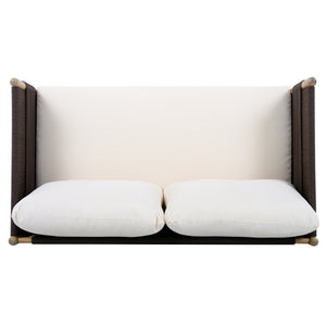 Outdoor Acacia Wood Loveseat with Diamond Rope Weave & Cushions, Light Teak