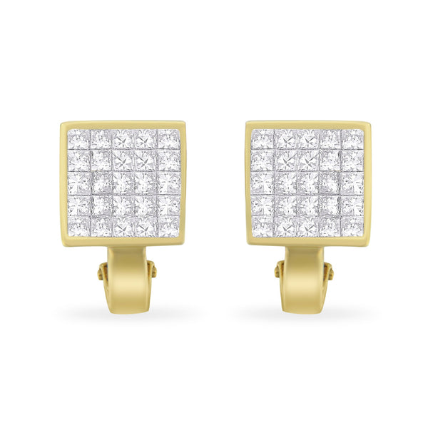 14K Yellow Gold 3-1/5 Cttw Princess Cut Diamond Â¾ Square Invisible Set Grid Huggy Style Omega Back Stud Earrings (G-H Color, VS1-VS2 Clarity)