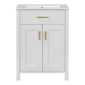 Modern Bathroom Vanity With Ceramic Sink, Soft-Close Doors, Flip Drawer, U-Shaped Shelves, Elegant Storage Solution