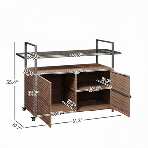 Rattan Storage Cart, Portable Outdoor Serving Cart, Garden Storage Organizer