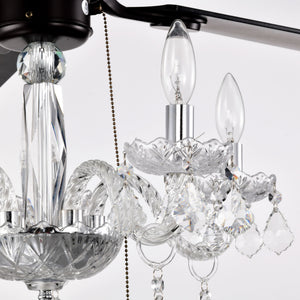 52" Crystal Shade Ceiling Fan Lamp, 3 Speed, 4 Timing, 5 Reversible Blades Crystal Ceiling Fan, 5 Pieces X E12 (No Include Bulb), Hand Pull Chain - Matte Black