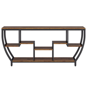 Extra Long Entryway Console Sofa Table With 7 Tier Shelves - Brown / Black