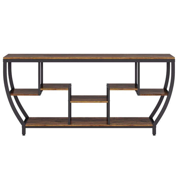 Extra Long Entryway Console Sofa Table with 7 Tier Shelves - Brown / Black