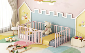Metal Floor Bed Frame With Fence And Door