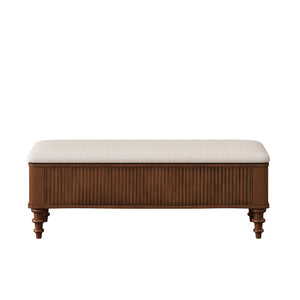 50.8-Inch Rubberwood Storage Ottoman Bench, Walnut