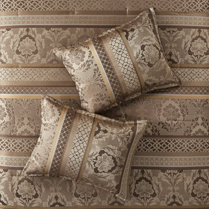 7 Piece Jacquard Comforter Set - Brown/Gold Cal King