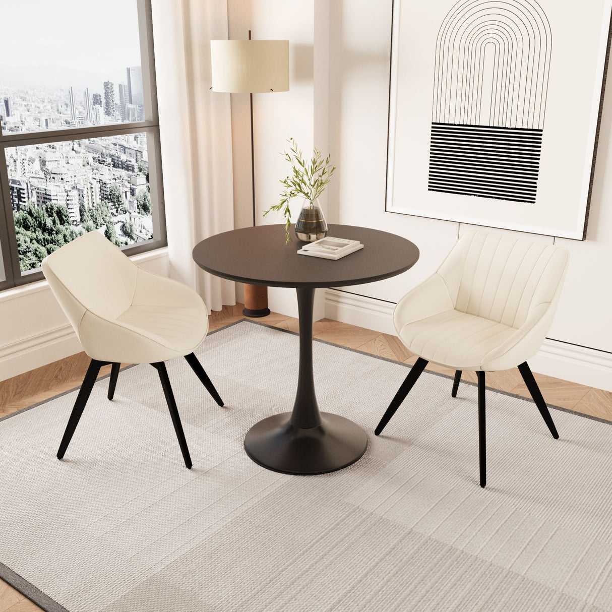 Round Dining Table Set With Tulip Design And 2 Chairs