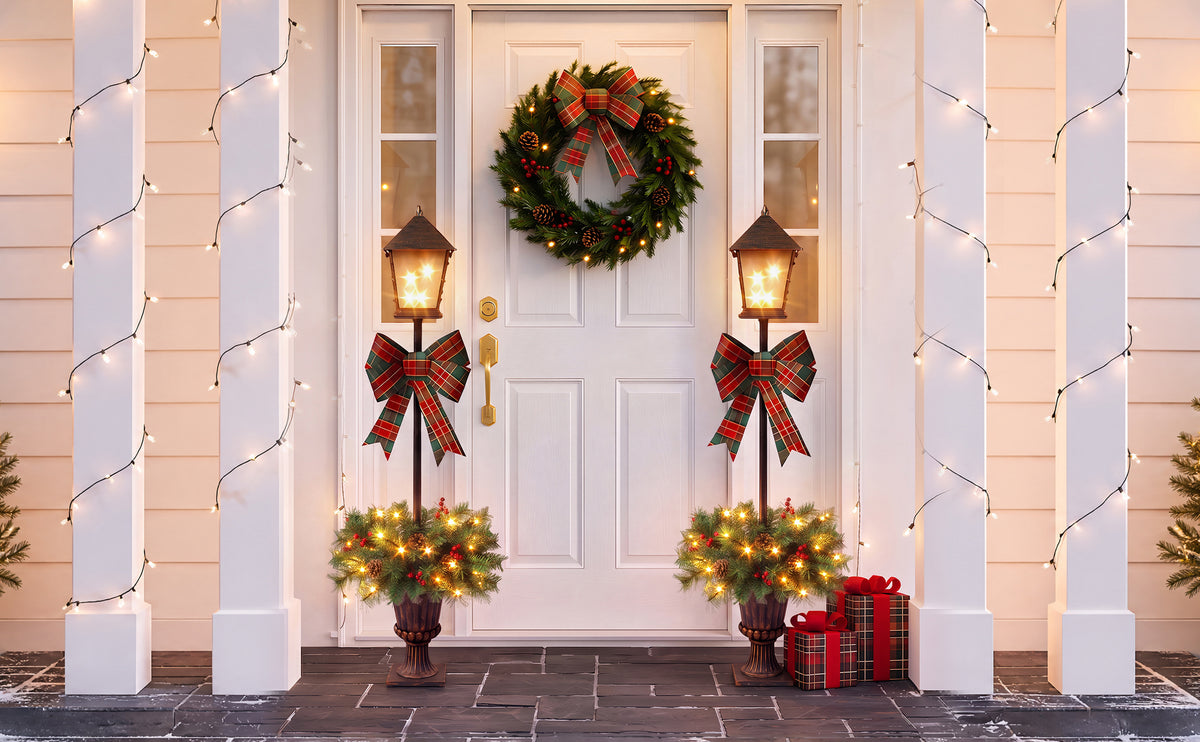2 Pack Pre-Lit Christmas Lamp Post Decor