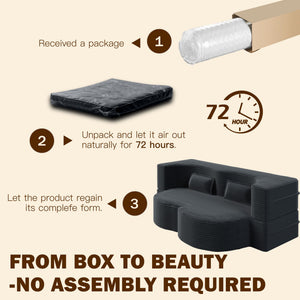 Modern Floor Sofa With 2 Pillows, Convertible Twin Size Folding Mattress For Living Room