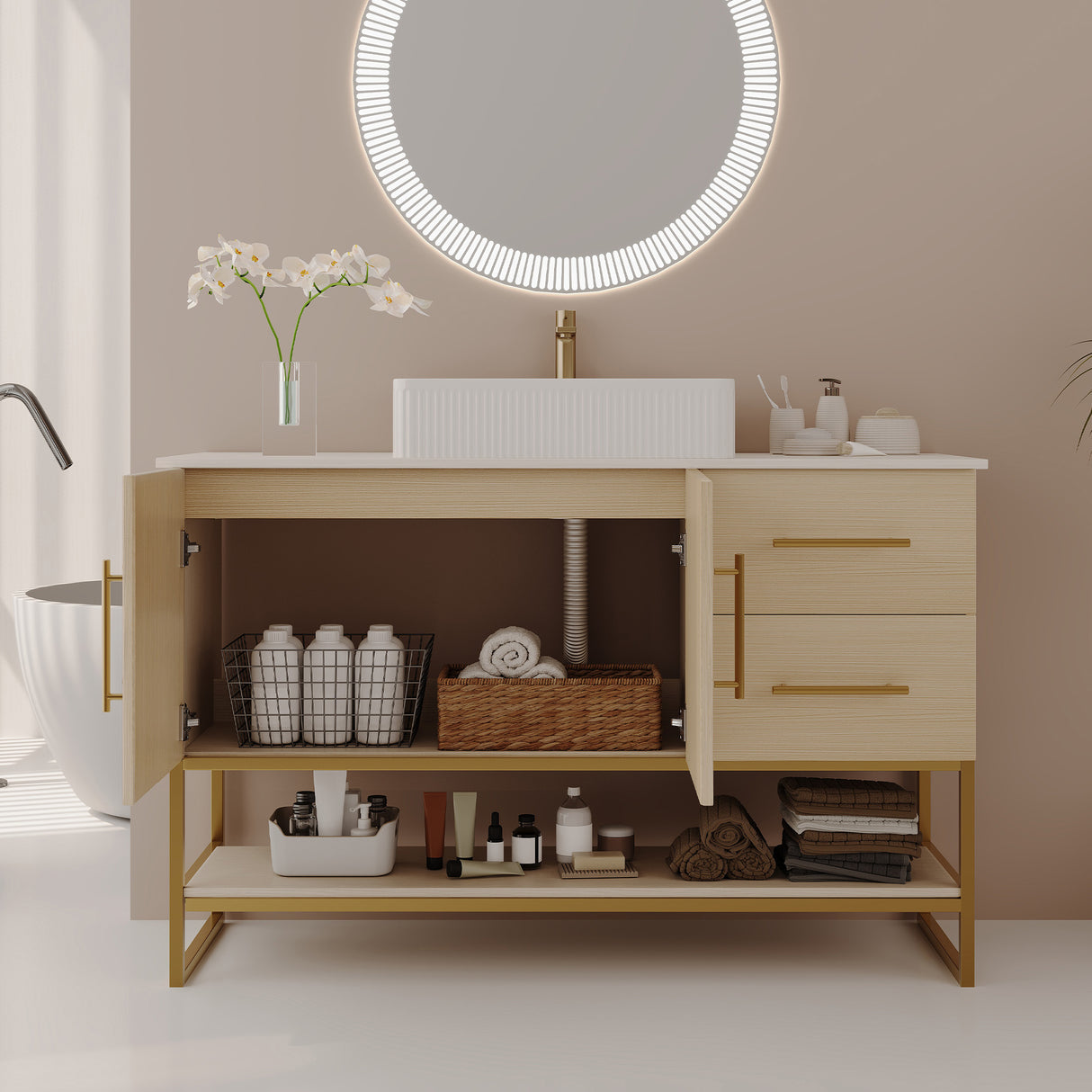 47.2" Modern Bathroom Vanity With Ceramic Vessel Sink