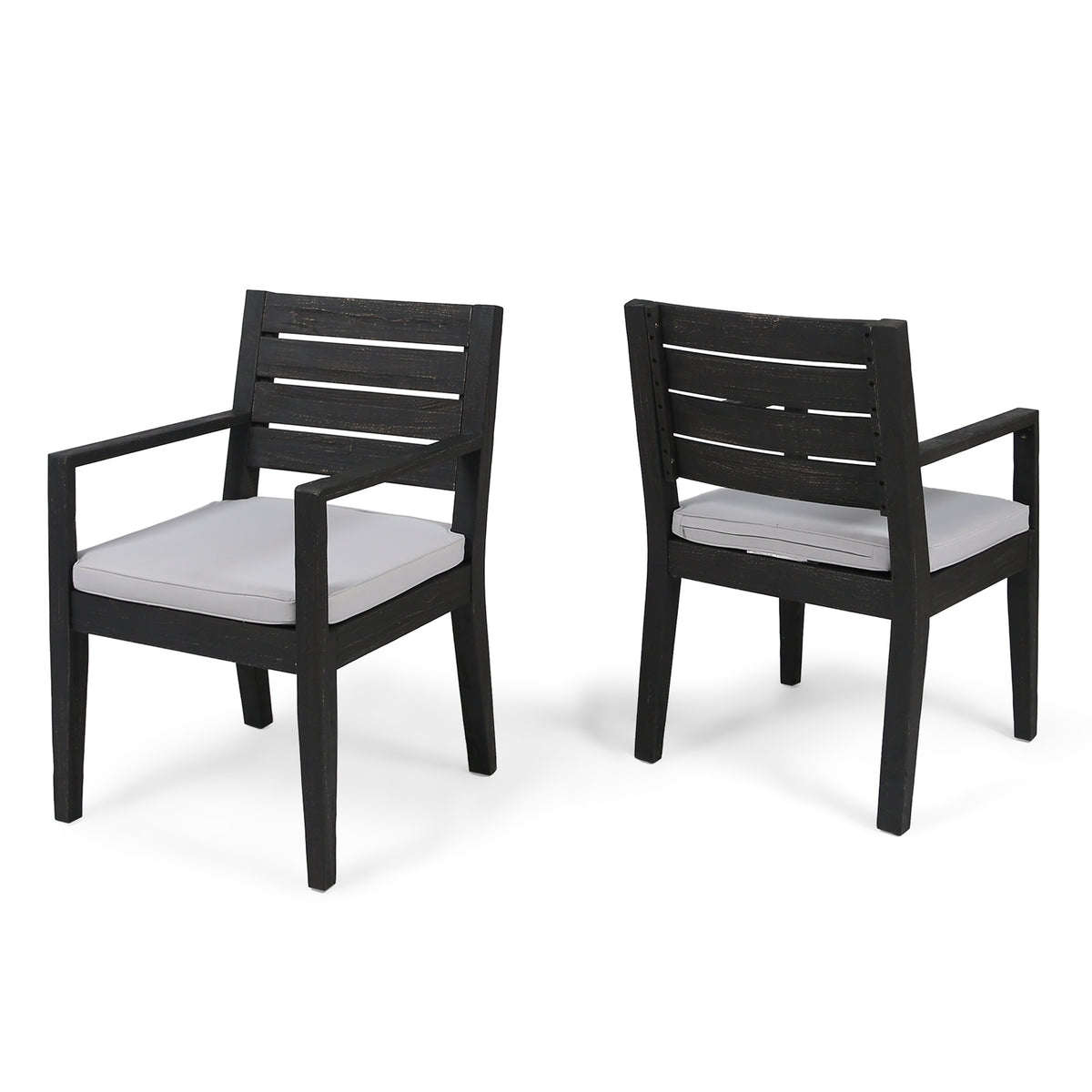 Outdoor Dining Chair Set of 2 with Curved Acacia Wood Arms